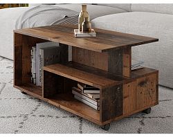 Konferenčný stolík na kolieskach Astor, vintage optika dreva%