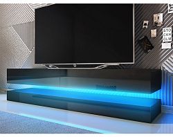 TV stolík s osvetlením Fly 140 cm, čierny lesk%
