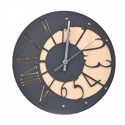 Nástenné hodiny dizajn KLASIC, priemer 30cm, breza/antracit