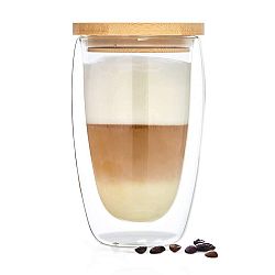 Bambuswald Pohár na kávu s vrchnákom, 400 ml, ručná výroba, borosilikátové sklo, bambus