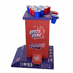 BeerCup Bounce, speedpongový hrací stĺp, kompaktný kartón, 6 modrých a červených pohárov, vrátane 2 loptičiek