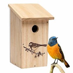 Blumfeldt Vtáčia búdka pre vtákov hniezdiacich v dierach, plochá strecha, neošetrené drevo, závesné očko, predmontovaná
