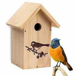 Blumfeldt Vtáčia búdka pre vtákov hniezdiacich v dierach, špicatá strecha, neošetrené drevo, závesné očko, predmontovaná