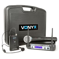Vonyx WM512C, 2-kanálový VHF vysielací systém, vysielač na opasok, displej